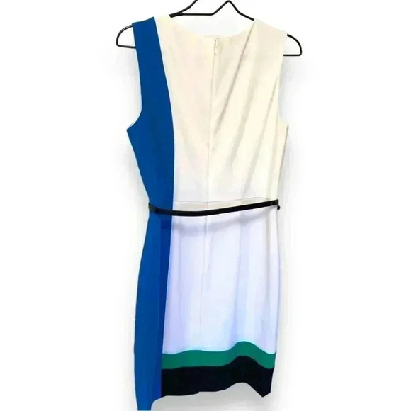 Calvin Klein Colorblock Size 8 Knee Length Black Leather Belted Casual Dress - Picture 7 of 16